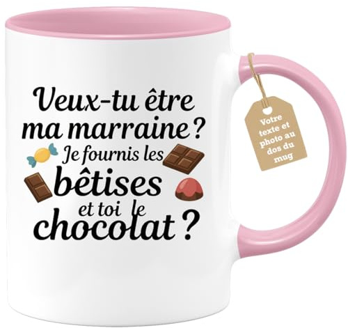 quotedazur Café-Croissant - Mug Annonce Grossesse Veux-Tu Être Ma Marraine - Cadeau Demande Future Marraine 2026 Amie Original Bébé - Tasse Rose/Céramique
