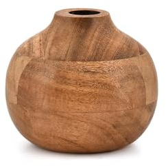 Mahasu Vasen aus Akazienholz, klein, rund, handgeschnitzt, handgefertigt, für Zuhause, Büro, Tischvase (10,2 x 10,2 x 10,2 cm)