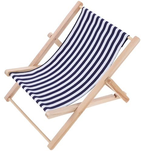NUOBESTY 1Pc Mini Beach Chair, Foldable Doll House Lounge Chair Cute Wooden Phone Stand for Home Office Desk Ornaments and Cake Topper Decorations