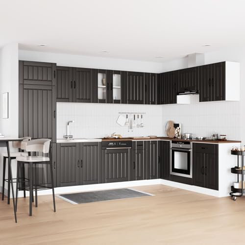 Snsowed Armadio da Cucina Lucca con Doppio Lavandino in Legno Ingenerizzato Nero-3315012
