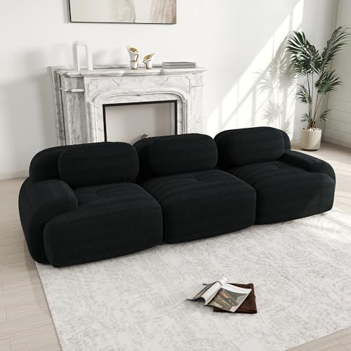 Arhatreya 3 Sitzer Modular Sofa Gästesofa Modern Couch, 3er Sitzsofa mit Armlehnen und Kissen, Polstersofa für Wohnzimmer, Schlafzimmer, Buros, Heimkino, Cordstoff, Schwarz
