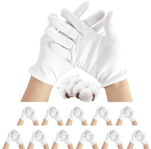 SilverChry Cotton Gloves, 12 Paar Handschuhe Neurodermitis, White Gloves, geeignet zum Eincremen, bei Ekzemen, beim Umgang mit Schmuck usw, zur Bekämpfung von trockenen Händen und Neurodermitis (L)