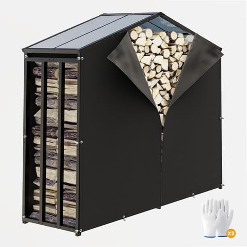 UDPATIO Metall Kaminholzregal Anthrazit 185 x 70 x 190 cm / 2,1m³ mit Polycarbonat Dach – Wetterfest, mit UV-Beständiger Plane, Stapelhilfe Kaminholzlage Holzlager für Garten Terrasse
