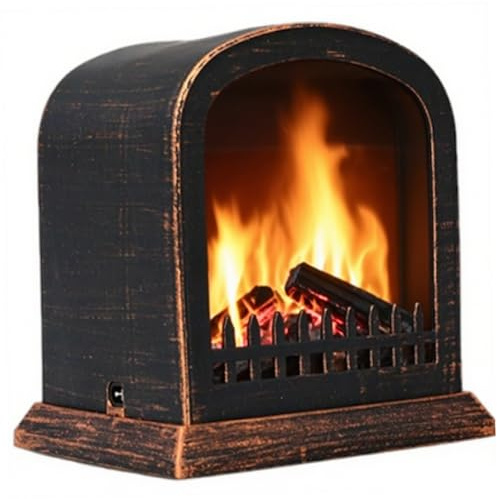 Linterera de Chimenea eléctrica Vintage de 1 por ciento con Efecto de Llama LED Realista USB/Batería Fireplace para Navidad Home Tabletop Decor 5.7x4.5x6.3 Pulgadas