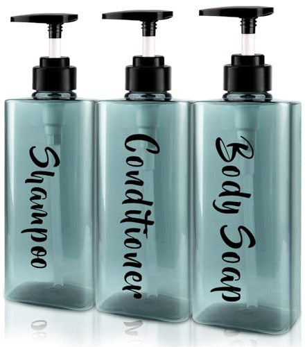 ILIKEPOW 3pcs Shampoo and Conditioner Dispenser, Blue, for Bathroom | 500ml translucent refillable pump for shampoo conditioner shower gel body wash, lotion, hotel home kitchen travel