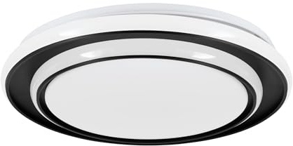 Eglo LED Ceiling Light Fixture Moschetta, Round with Remote Control, Hallway and Bedroom lamp, Metal Black White Plastic, Warm to Cool White, Ø 40 cm