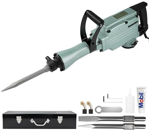 Abbruchhammer 1500W 65J Groß Bohrhammer Betonhammer mit Spitzmeißel, Flachmeißel und Transportbox, Anti-Vibrationshandgriff, SDS Elektroabbruchhammer für Schiefer, Beton, Bau, Renovierungs, DIY