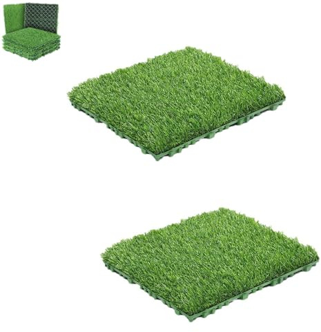2 Stück Ineinandergreifende Grasfliesen,30 x 30 cm Grün Kunstrasen Zum Basteln,Künstlicher Rasen Klickfliesen for Terrasse, Balkon, Hinterhof,Hund & Haustier,3 cm Dicke Innen Außen (30*30cm,2pc)