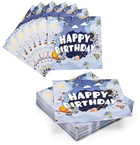 40 Stück Weltraum Kindergeburtstag Deko Junge,3-Lagig Weltraum Servietten Geburtstag Kinder Geburtstagsservietten Happy Birthday Planeten Papierservietten für Astronauten Geburtstag Party,33×33cm