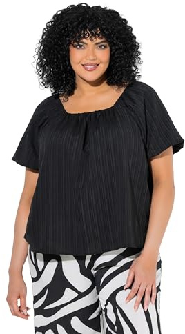Ulla Popken Damen große Größen Übergrößen Plus Size Bluse, Oversized, Carmen-Ausschnitt, Halbarm, Futter schwarz 54+ 848904100-54+