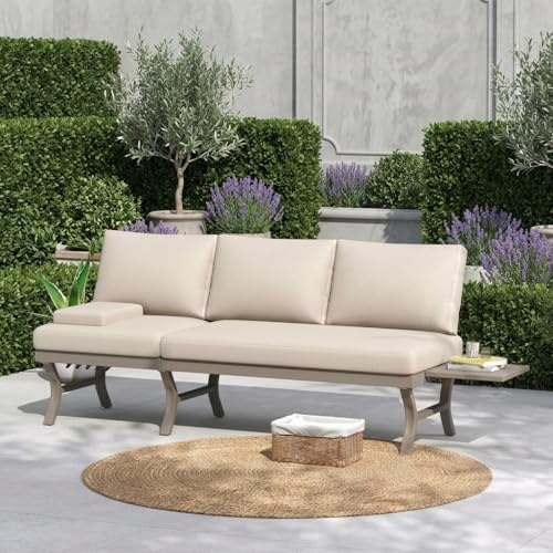 Yihomfy Canapé 3 Places pour Jardin avec Dossier Inclinable 5 Positions (Max 55°) - Ensemble de Mobilier d'Extérieur avec Table Amovible, Structure en Acier Galvanisé - pour Terrasse
