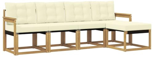vidaXL Outdoor-Sofagarnitur mit Kissen 5 pcs Weiß und Creme, Gartenmöbel, modernes, langlebiges Outdoor-Sofa, Eckset für Terrasse, Bequeme Lounge und Sitzgelegenheit