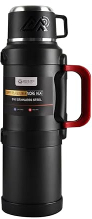 Vacuum Flask for hot Drink 2.5 L,Insulated Stainless Steel Water Bottle with Tea Infuser for Outdoor(Black)