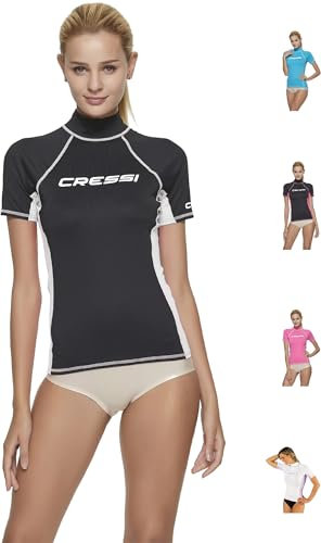 Cressi Damen Rash Guard Kurzarm, UV-Schutz UPF 50+, Schwarz/Weiß, L/4 (42)