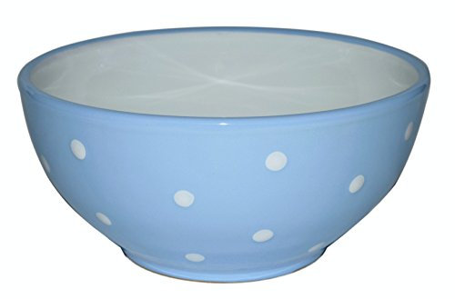 Coupelle Saladier En Céramique Bleu Clair avec Pois Blancs peints Petit 1,4 L