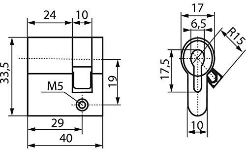 Halbzylinder Einheitssperre 61005, Länge B 29/ C 40 mm, Messing vernickelt