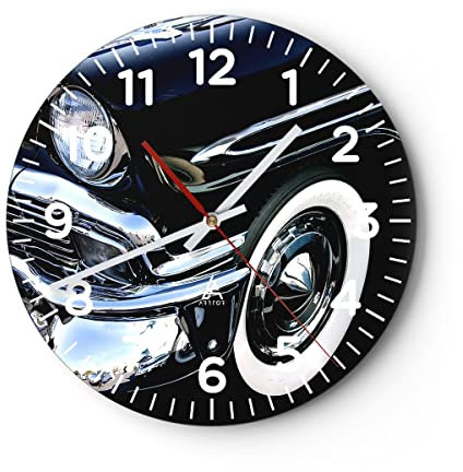 Modern Wanduhr Auto Chrom Kuba 40x40cm Rund Groß Wand Uhr Glas Analog Zimmeruhren Küche Büro Wohnzimmer Glasuhr Wall Clock Dekoration Design Wanddekoration Küchenuhr C4AR40x40-1451