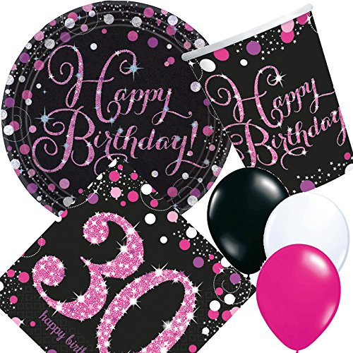 33-teiliges Partyset * PINK SPARKLING CELEBRATION * für den 30. Geburtstag // mit Teller + Becher + Servietten + Carpeta®-Luftballons // Deko Set Party Mottoparty Motto dreißig Magenta