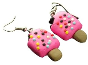 Ohrhänger Eis am Stiel Streusel rosa pink bunt Essen Polymer Clay Ohrringe Creole silbern Juvelato