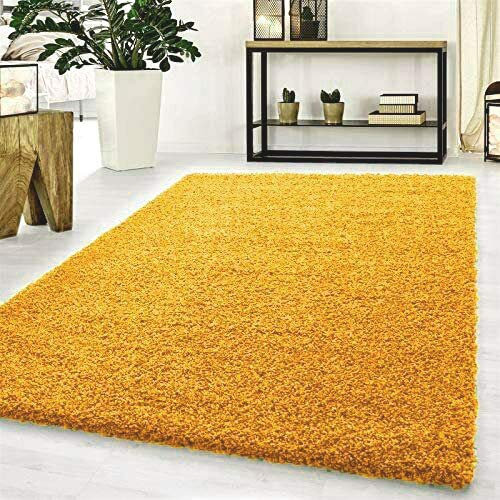 Abaseen Small Large Shaggy Rug Modern Rugs Living Room Extra Large Small Medium Rectangular Size Soft Touch Thick Pile Living Room Area Rugs Non Shedding (Gold, 80x150 cm)