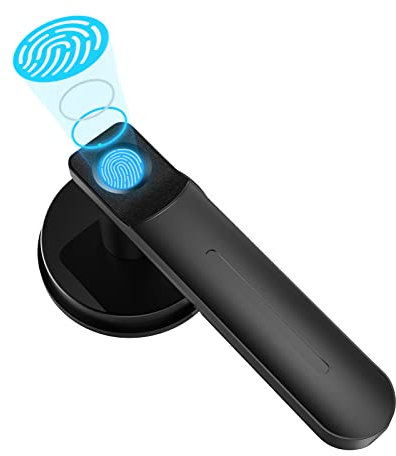 Foxgard Serrure de porte intelligente à empreintes digitales, serrure de porte d'entrée sans clé avec poignée, bouton de porte à empreintes digitales pour chambre à coucher, bureau (noir)