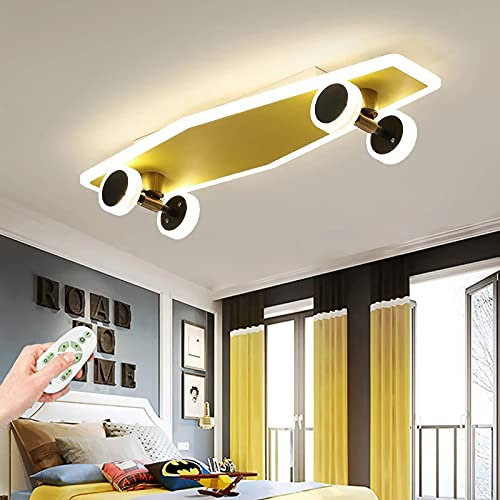 Kinderzimmer Deckenleuchte LED Cartoon Deckenlampe Junge Mädchen Deckenlicht Gold Skateboard Kronleuchter Schlafzimmer Wohnzimmer Kindergarten Beleuchtung Deko Dimmbar Fernbedienung 32W Acryl,B …