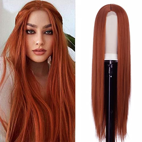 ATAYOU Kupfer Rot Lace Front Perücke Ginger Perücke Für Damen Mit kleinem Spitzen Mittelteil Mit Perücken Kappe (Orangene)
