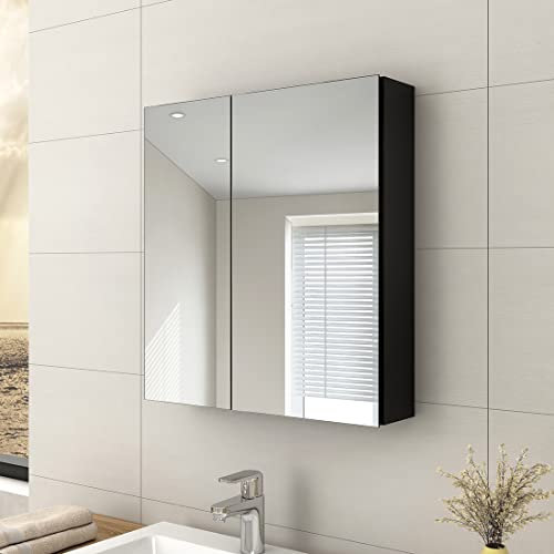 EMKE Bathroom Vanity Mirror Cabinet with Storage - Double Door Wall Mounted Storage Cupboard Aluminum Frameless Medicine Cabinet, Makeup Bathroom Wall Storage Cabinets