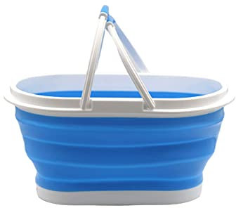 Cesta plegable para la colada de 10 litros con asas, bañera portátil de camping, ahorra espacio para el lavado de viaje al aire libre al cubierto (azul)