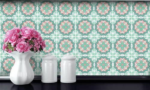 Tile Sticker Pastel Green - Self Adhesive Floral Decals Wall Art Decor transfers- Kitchen splashbacks Bathroom backsplash, Peel and Stick Made in UK. (6x6, Pastel Modern 2) Pack of 10
