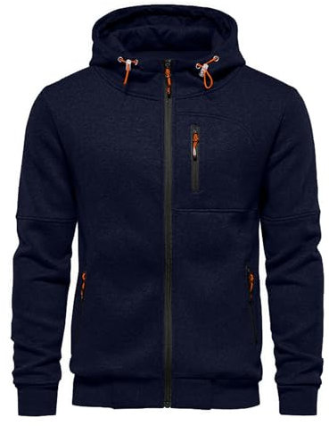 VANVENE Mens Hoodie Sweatshirt Jackets Lightweight Long Sleeve Zipped Hoodie Jumper Tops Sweater Navy L