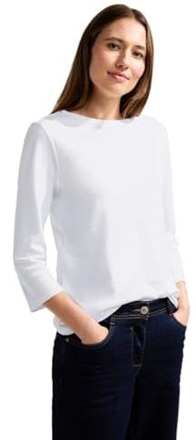 Cecil Damen Basic Boatneck T-Shirt, White, XL