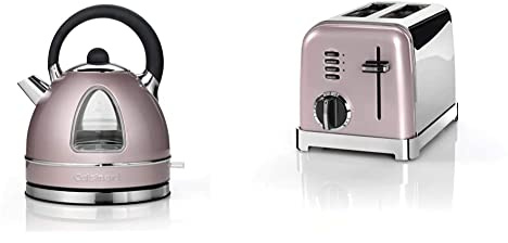 Cuisinart Style Collection 1.7L Traditional Kettle | Vintage Rose | CTK17PU & Style Collection 2 Slot Toaster | Vintage Rose | CPT160PU