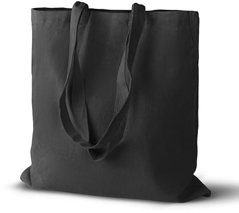 AllBags Baumwolltasche 380 x 420 mm mit langen Griffen 70 cm, Einkaufstasche, Alltagstasche, arbeitstasche damen, strapazierfähige stofftasche kindergarten, jutebeutel (1 er-Pack, Schwarz)