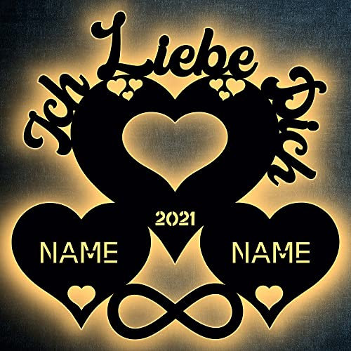 LEON - FOLIEN Ich Liebe Dich Herzen LED Deko Unendlichkeitszeichen personalisiert mit Wunschnamen und Jahr Liebesbeweise zur Hochzeit Verlobung Jahrestag Hochzeitsgeschenk Schlummerlicht