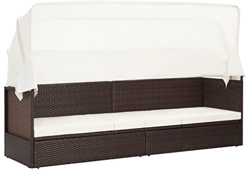 KOIECETA Gartensofa mit Sonnendach Sonnenliege Gartenliege Lounge Gartenbank Gartenbett Sofa Gartenmöbel Liege Relaxliege Sofabett Poly Rattan (Braun)