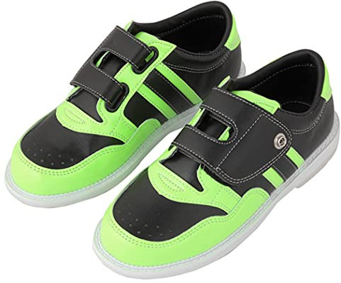 Unisex Leather Bowling Shoes Magic Sticker Breathable Bowling Sneakers,Green,6 UK