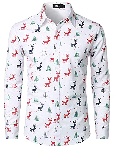 JOGAL Herren Funky Christmas Weihnachtsmann Hemd Langarm Freizeithemd | Baumwolle Twill, Weich, Langarm, Normale Passform, Button Down, Weihnachtsmann Print, für Weihnachtsfeier, Party