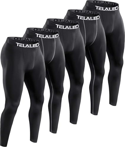 TELALEO 5 Pack Men's Compression Pants for Workout, Running,Basketball,Football-Sports Baselayer Leggings M