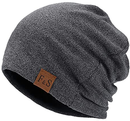 Mütze Buchstabe F&S Casual Beanies für Männer Frauen Warm Strickmütze Wintermütze Solide Hip-Hop Baggy Beanie Mütze Unisex Caps, dunkelgrau, One size