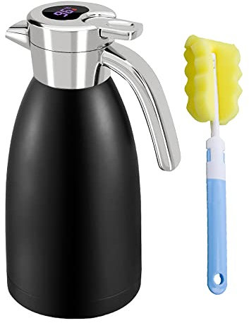 2.2L Thermoskanne Doppelwandige vakuumisolierte Kaffeekanne mit Led Temperatur Anzeige und staubdichtem Ausguss, 48 Stunden Wärmespeicherung, Vakuumkanne für Haus, Büro, Restaurant (Schwarz)