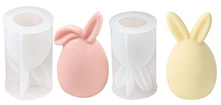Xidmold 2 Stücke Ostern Kaninchen Silikonform 3D Osterhase Kerzenformen Seifenform Silikon Backform Ohren Hase Mousse Kuchenform für Tortendeko, Schokolade, Seife, Sojawachs Kerzen, Ostergeschenke