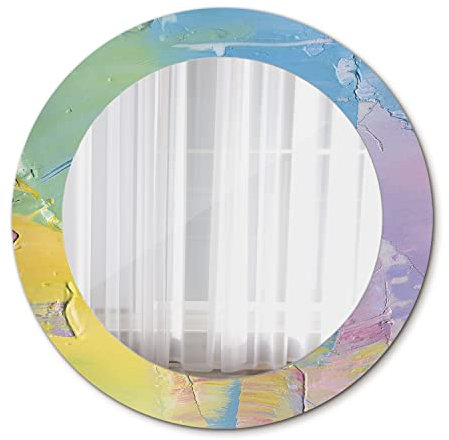 Tulup Wall Mirror Home Decoration Overprint Glass Unique Mirror Circular Mirror with Print Ø23.6 in / 60 cm - oil paint texture