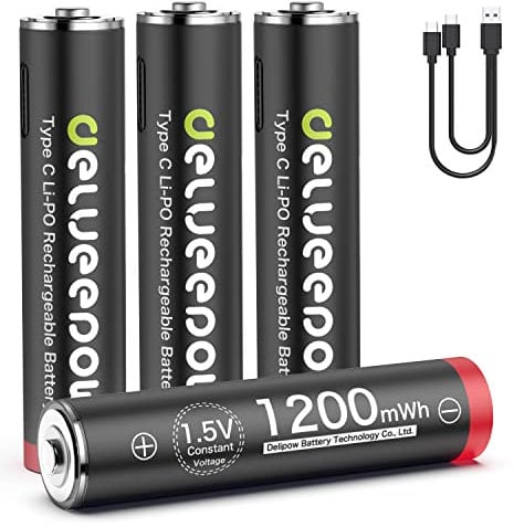 Delyeepow 1.5V USB-C Batterie AAA ricaricabili 1200mWh, Pile Ricaricabili AAA Litio 1500 Cicli con Cavo USB-C, 4 pezzi