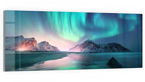 DEQORI Glasbild Echtglas | Motiv Das Nordlicht der Lofoten | horizontal einteilig 150x60 cm | schöne Dekoration | Wandbild für Wohnzimmer, Schlafzimmer, Flur & Küche | moderne Wanddeko