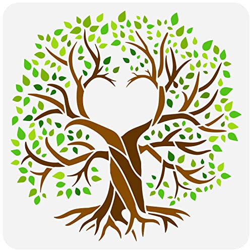 FINGERINSPIRE Coeur L'Arbre de Vie Peinture Pochoir 30x30 cm en Forme de Coeur Creux Arbre de Vie Dessin Gabarit Plante Arbre Décoration Pochoir DIY Artisanat pour Peinture Sur Mur Meubles en Bois