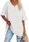 WINKEEY Maglietta da Donna Oversize Estiva a Manica Corta con Scollo a V Allentata t Shirt Basic Tee, Bianco L