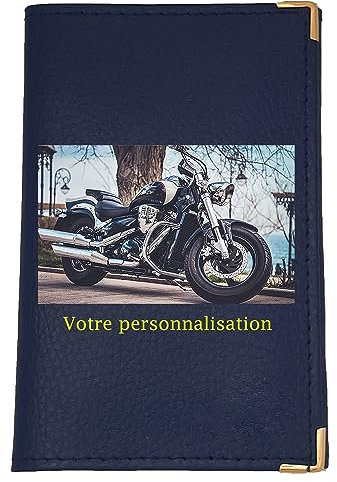 Syl'la Personnalisez Votre Porte Carte Grise et Papier Voiture en Cuir pour Femme ou Homme avec Votre Photo ou Logo et Texte (Bleu)
