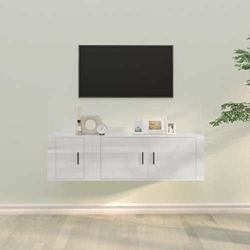 Annlera Ensemble de 2 meubles TV en bois blanc brillant - Buffet bas à suspendre - Meuble TV moderne - Meuble TV - Meuble bas en bois