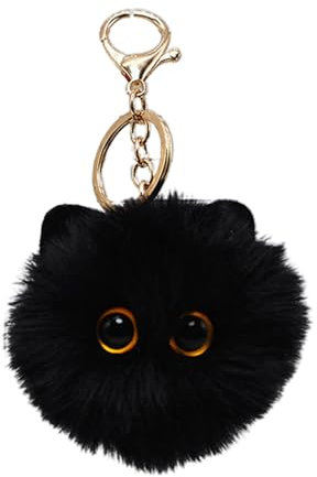 Joli porte-clés en peluche fait à la main en forme de chat de dessin animé, accessoire polyvalent pour sac, Noir, taille unique
